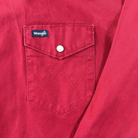 VTG Wrangler Heavy Denim Pearl Snap Work Western Rockabilly Shirt XXL Red - Picture 2 of 5